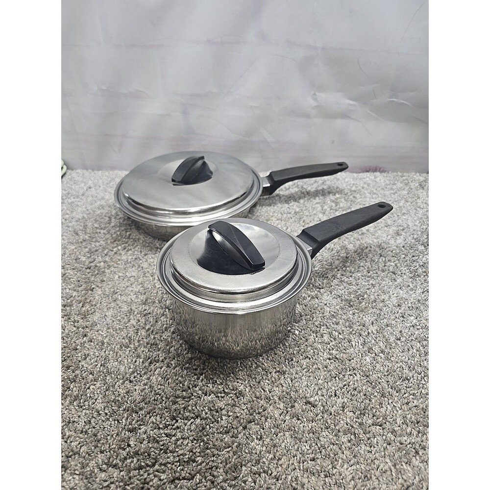 Vintage Flint Ware By Ekco 1 Qt Stainless Steel Sauce Pan With Lid And Skillet
